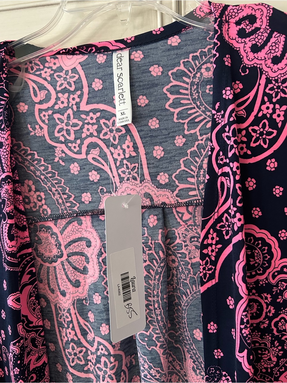 Open-Front Kimono Cardigan - Pink Paisley on Navy - Picture 4 of 4